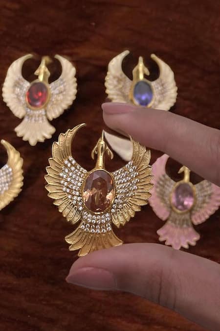 Buy_Amaara Jewels_Gold Plated Stones, Rhinestones Aurora Wing Embellished Hair Pin _Online_at_Aza_Fashions