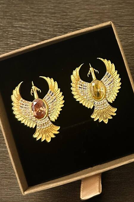 Shop_Amaara Jewels_Gold Plated Stones, Rhinestones Aurora Wing Embellished Hair Pin _Online_at_Aza_Fashions