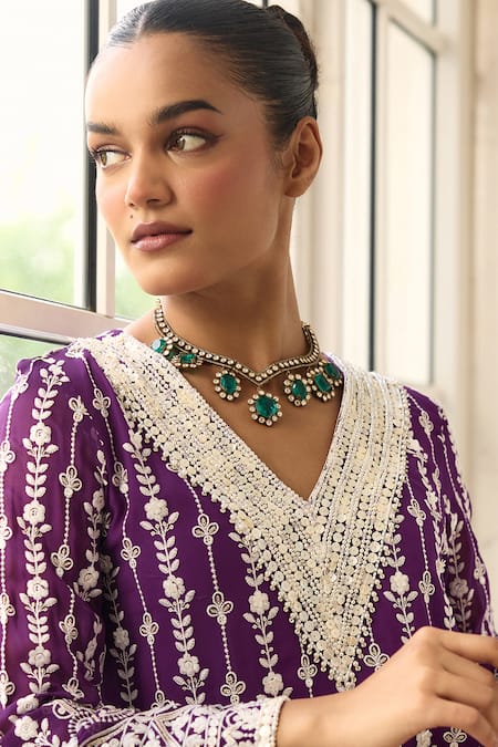 Amaara Jewels_Gold Plated Pearls, Stones Verdant Muse Embellished Necklace Set _Online_at_Aza_Fashions