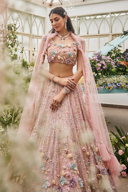 Baya 3D Floral Applique & Sequin Embroidered Lehenga Set 