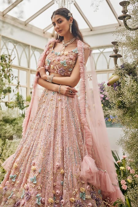 Shop Baya Blush Viscose Sequins, Beads, Embroidery, 3d Floral Applique And Lehenga Set Online at Aza Fashions Shop_Baya_Blush Viscose Sequins, Beads, Embroidery, 3d Floral Applique And Lehenga Set _Online_at_Aza_Fashions