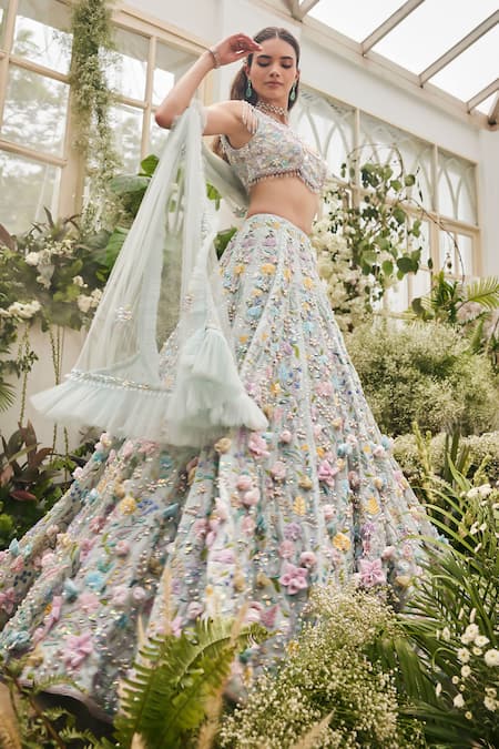 Baya 3D Floral & Pearl Embroidered Lehenga Set 