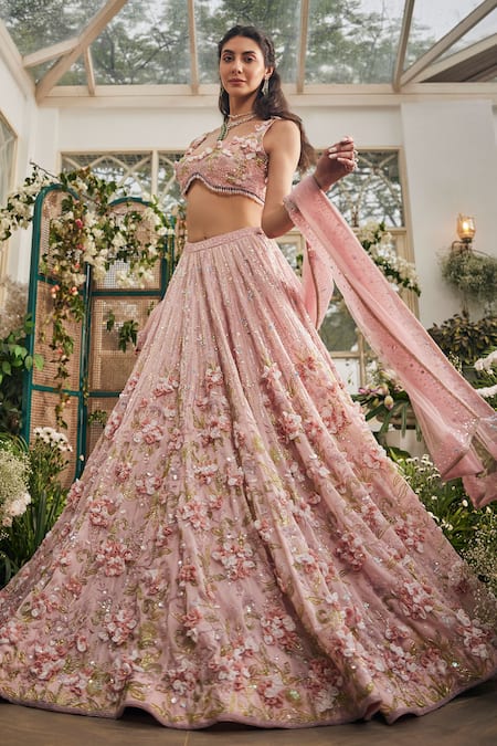 Buy_Baya_Blush Viscose, Net Embroidery, Applique, Sequins, 3d Floral And Lehenga Set 