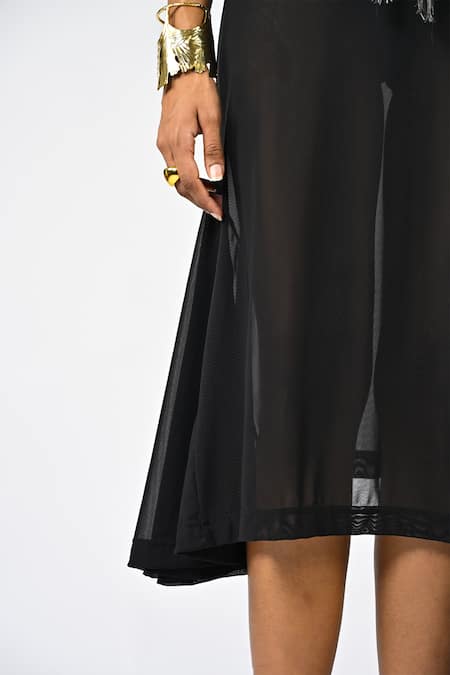 Buy Huemn Black Net, Lycra Embroidery, Beads, Sequins Round Neck Sculpted Hand Dress Buy_Huemn_Black Net, Lycra Embroidery, Beads, Sequins Round Neck Sculpted Hand Dress