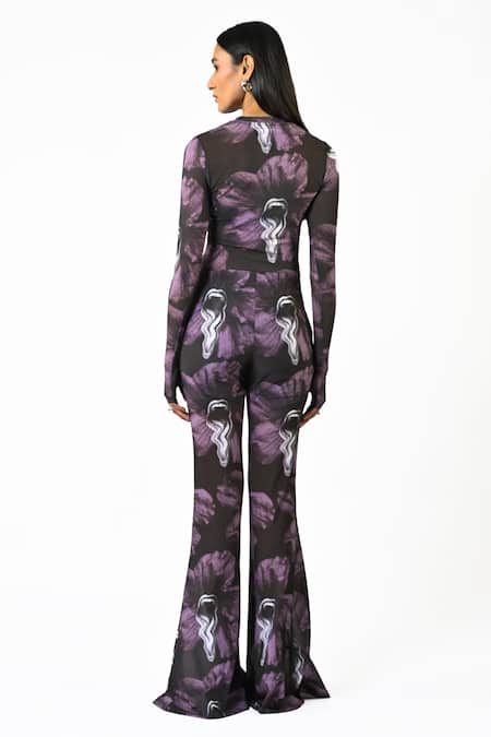 Huemn Printed Sculpted Gloved Purple Top 