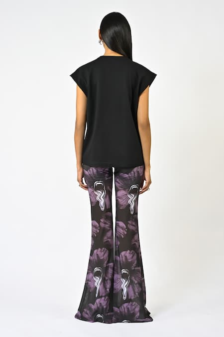 Shop Huemn Black Cotton, Jersey Embroidery, Beads, Tassels Round Fringed Hand Canine Top at Aza Fashions Shop_Huemn_Black Cotton, Jersey Embroidery, Beads, Tassels Round Fringed Hand Canine Top _at_Aza_Fashions