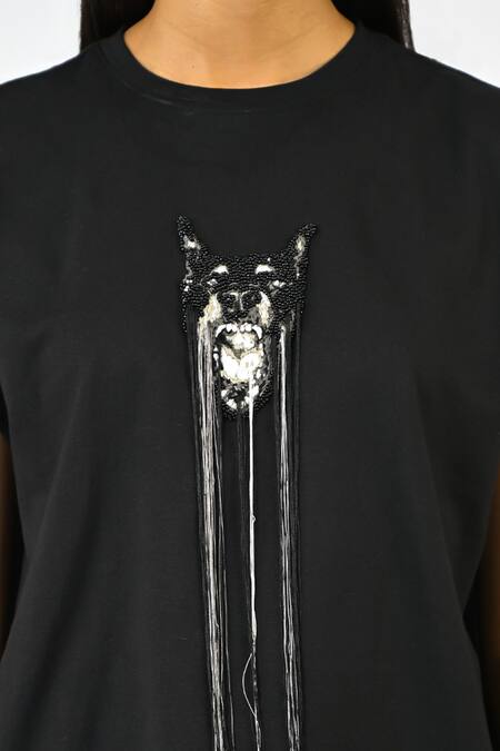 Buy Huemn Black Cotton, Jersey Embroidery, Beads, Tassels Round Fringed Hand Canine Top Online at Aza Fashions Buy_Huemn_Black Cotton, Jersey Embroidery, Beads, Tassels Round Fringed Hand Canine Top _Online_at_Aza_Fashions