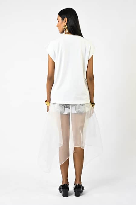 Shop Huemn White Cotton, Jersey Embroidery, Beads, Metallic Thread Fringed Hand Canine Top at Aza Fashions Shop_Huemn_White Cotton, Jersey Embroidery, Beads, Metallic Thread Fringed Hand Canine Top _at_Aza_Fashions