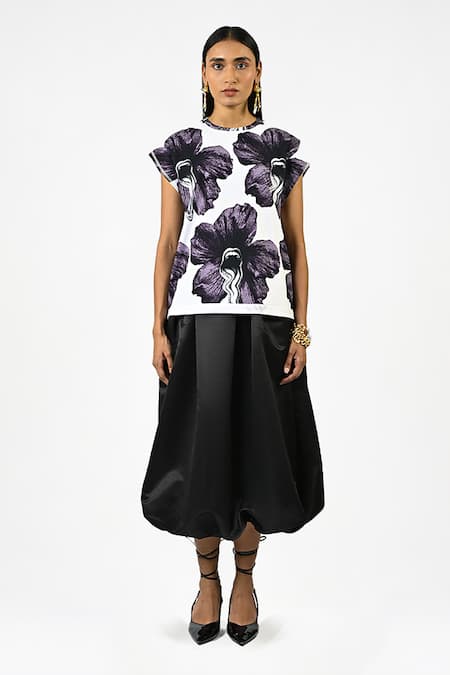 Huemn White Cotton, Jersey Round Neck Printed Sleeveless Top 