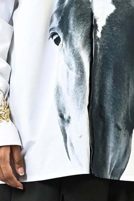 Buy Huemn White Cotton Collared Horse Print Shirt Online at Aza Fashions Buy_Huemn_White Cotton Collared Horse Print Shirt _Online_at_Aza_Fashions