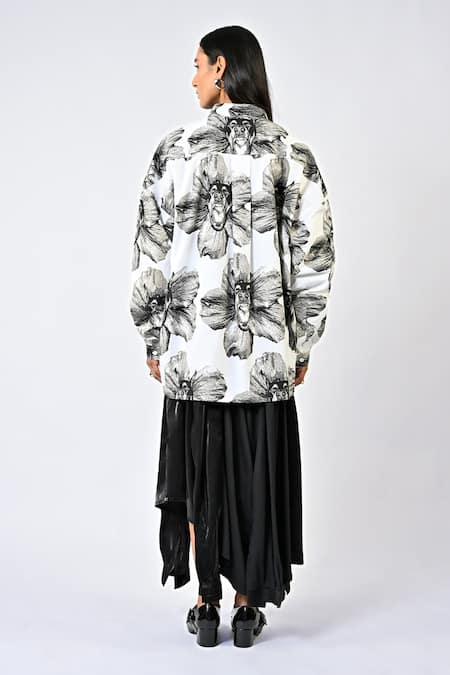 Shop Huemn White Cotton Collared Canine Print Shirt at Aza Fashions Shop_Huemn_White Cotton Collared Canine Print Shirt _at_Aza_Fashions