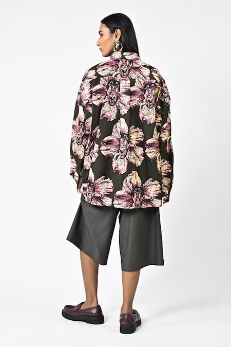 Huemn Canine Print Oversized Cotton Shirt 