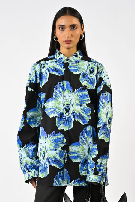 Buy Huemn Black Cotton Collared Canine Print Oversized Shirt Online at Aza Fashions Buy_Huemn_Black Cotton Collared Canine Print Oversized Shirt _Online_at_Aza_Fashions