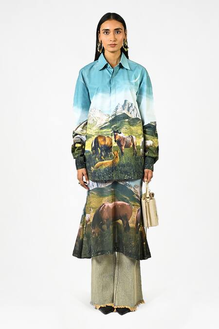 Huemn_Multi Color Cotton Collared Open Fields Print Shirt _Online_at_Aza_Fashions
