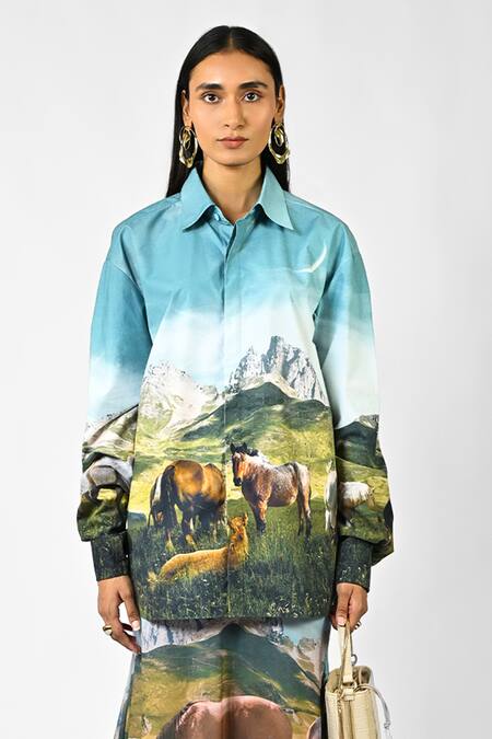 Shop_Huemn_Multi Color Cotton Collared Open Fields Print Shirt _Online_at_Aza_Fashions