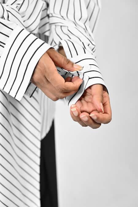 Buy Huemn White Cotton Collared Three-way Pinstriped Shirt Online at Aza Fashions Buy_Huemn_White Cotton Collared Three-way Pinstriped Shirt _Online_at_Aza_Fashions