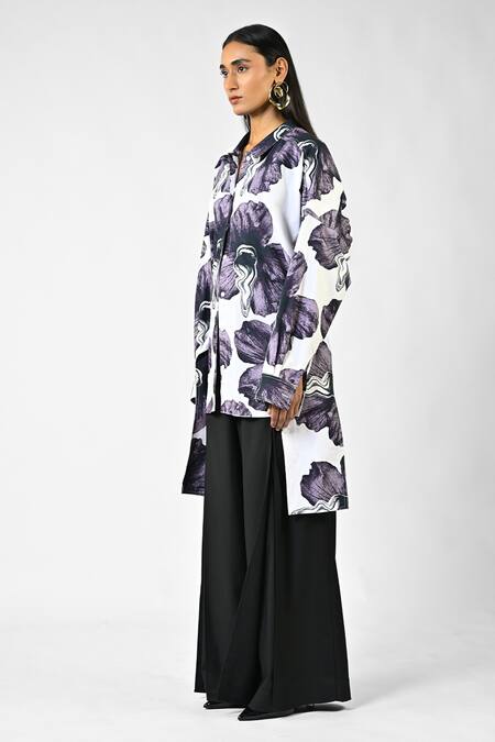 Huemn_White Cotton Collared Three Way Printed Shirt _Online_at_Aza_Fashions