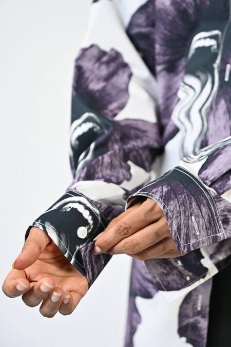 Buy_Huemn_White Cotton Collared Three Way Printed Shirt _Online_at_Aza_Fashions