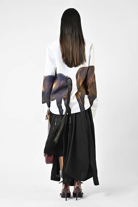 Huemn Hanging Silk Thread Horse Print Cotton Shirt 