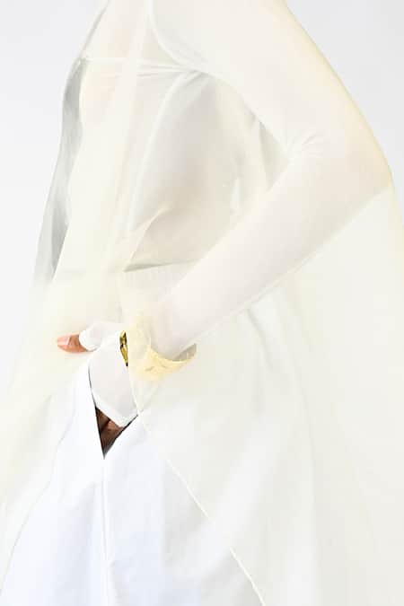 Shop_Huemn_White Silk Organza Round Neck Horse Print Sleeveless Kaftan _Online_at_Aza_Fashions