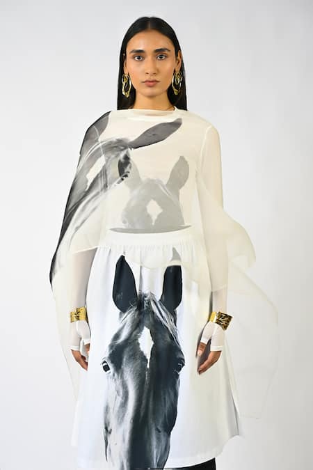 Huemn Horse Print Sleeveless Organza Kaftan 