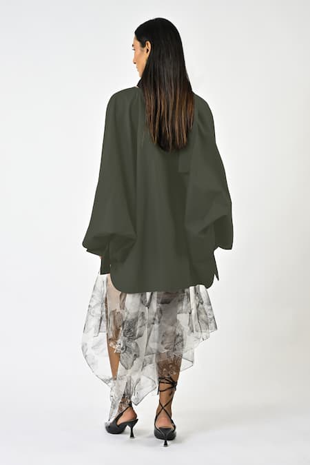 Huemn Dark Green Hybrid Kaftan Kurta 