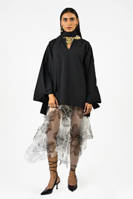 Huemn White Silk Organza Handkerchief Hem Skirt 