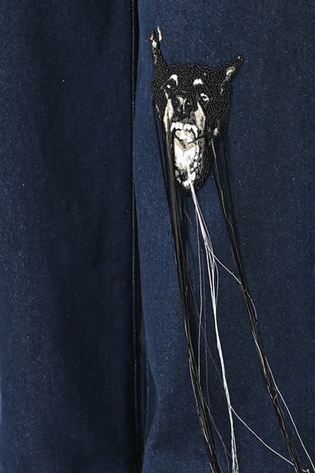 Buy Huemn Blue Denim, Cotton Embroidery Straight Fit Hand Canine Pant Online at Aza Fashions Buy_Huemn_Blue Denim, Cotton Embroidery Straight Fit Hand Canine Pant _Online_at_Aza_Fashions