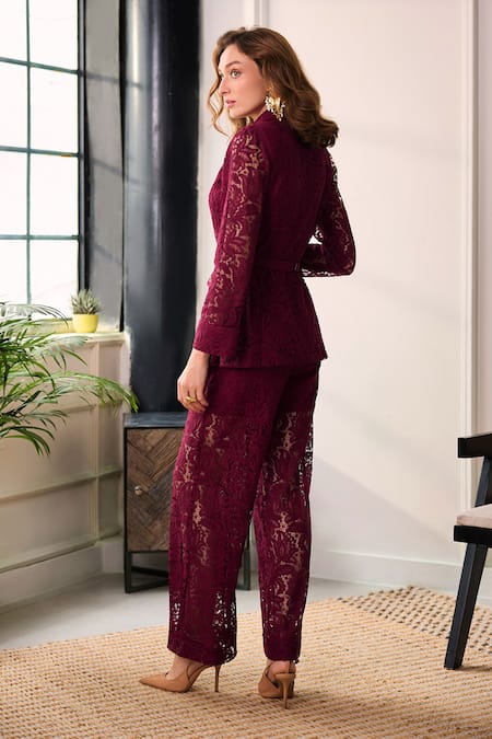 Label Deepika Nagpal Lydia Lace Mesh Blazer & Pant Set 