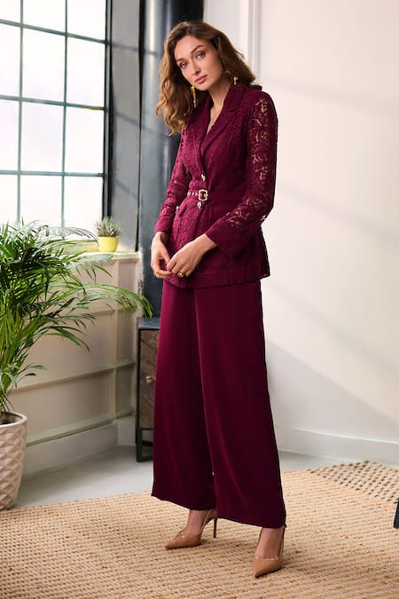 Label Deepika Nagpal Leah Opera Lace Mesh Blazer & Pant Set 