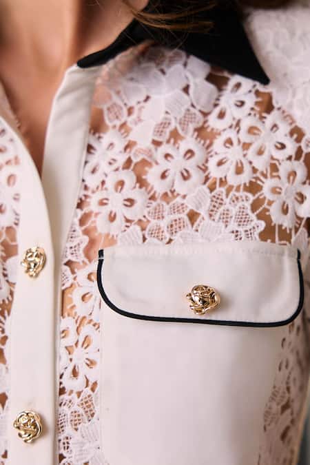 Label Deepika Nagpal_White Mesh Collared Mylo Embroidered Short Dress _Online_at_Aza_Fashions