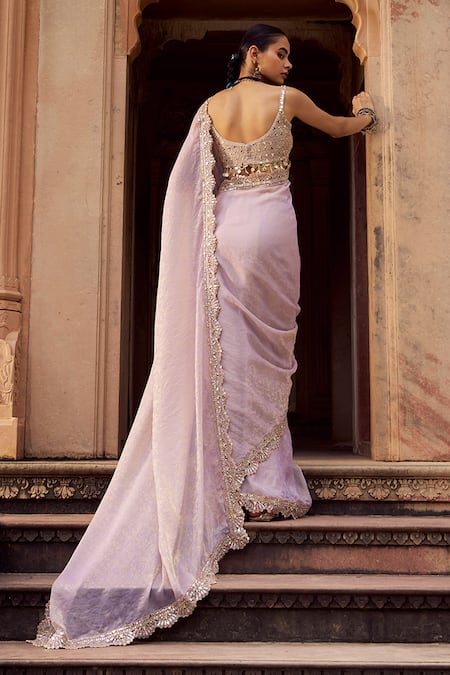 Lashkaraa Embroidered Pre-Draped Saree & Blouse Set 