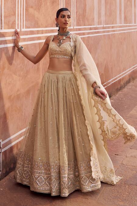 Lashkaraa Gold Tissue, Shantoon, Net Embroidery, Sequins, Mirrors, Zari Silk Lehenga Set at Aza Fashions Lashkaraa_Gold Tissue, Shantoon, Net Embroidery, Sequins, Mirrors, Zari Silk Lehenga Set _at_Aza_Fashions