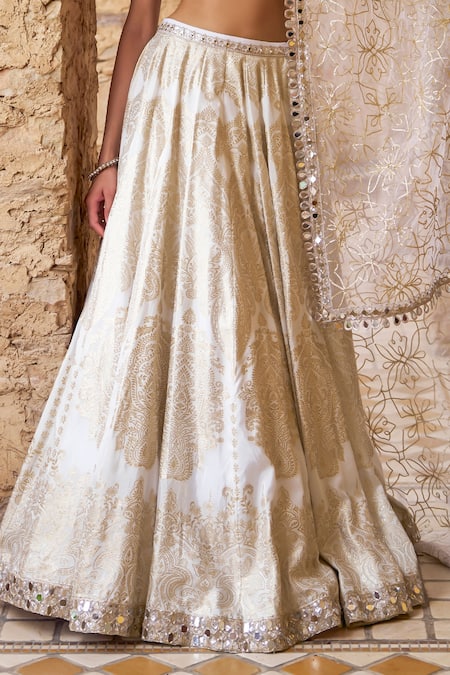 Buy Lashkaraa White Viscose, Brocade, Net Embroidery, Sequins, Zari, Mirrors Lehenga Set Online at Aza Fashions Buy_Lashkaraa_White Viscose, Brocade, Net Embroidery, Sequins, Zari, Mirrors Lehenga Set_Online_at_Aza_Fashions