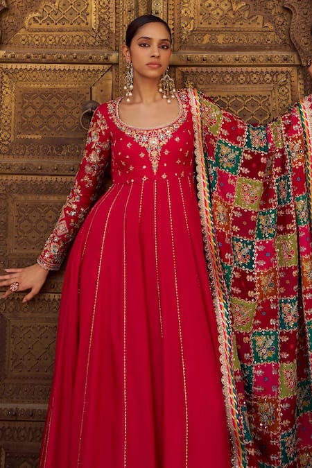 Shop Lashkaraa Pink Viscose, Silk, Crepe Embroidery, Beads, Sequins, Patchwork Anarkali Set Online at Aza Fashions Shop_Lashkaraa_Pink Viscose, Silk, Crepe Embroidery, Beads, Sequins, Patchwork Anarkali Set _Online_at_Aza_Fashions