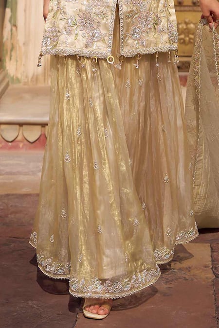 Buy Lashkaraa Gold Tissue, Silk Embroidery, Beads, Sequins, Metallic Kurta And Sharara Set Online at Aza Fashions Buy_Lashkaraa_Gold Tissue, Silk Embroidery, Beads, Sequins, Metallic Kurta And Sharara Set _Online_at_Aza_Fashions
