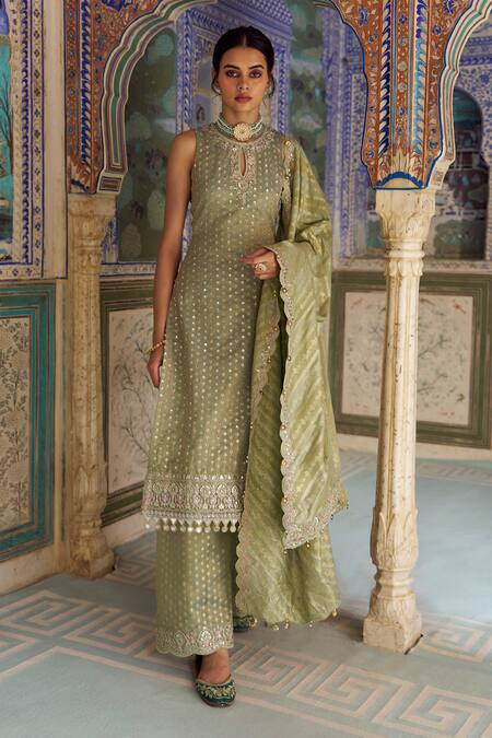 Shop Lashkaraa Mint Viscose, Tissue Embroidery, Sequins, Zari, Tassels Keyhole Palazzo Suit Online at Aza Fashions Shop_Lashkaraa_Mint Viscose, Tissue Embroidery, Sequins, Zari, Tassels Keyhole Palazzo Suit _Online_at_Aza_Fashions