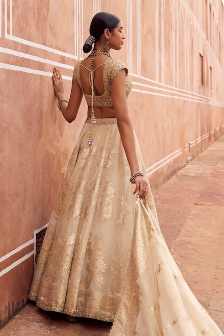Lashkaraa Gold Viscose, Tissue, Shantoon Embroidery, Zari, Sequins, Beads Lehenga Set Online at Aza Fashions Lashkaraa_Gold Viscose, Tissue, Shantoon Embroidery, Zari, Sequins, Beads Lehenga Set _Online_at_Aza_Fashions