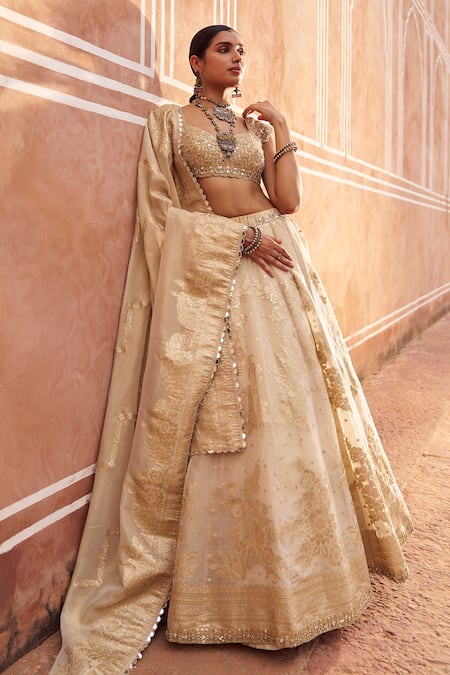 Lashkaraa Gold Viscose, Tissue, Shantoon Embroidery, Zari, Sequins, Beads Lehenga Set 