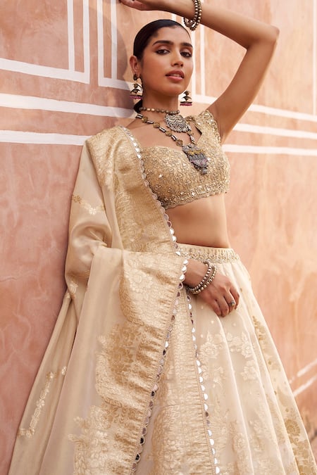 Shop Lashkaraa Gold Viscose, Tissue, Shantoon Embroidery, Zari, Sequins, Beads Lehenga Set Online at Aza Fashions Shop_Lashkaraa_Gold Viscose, Tissue, Shantoon Embroidery, Zari, Sequins, Beads Lehenga Set _Online_at_Aza_Fashions