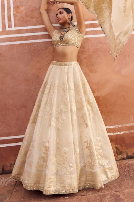 Lashkaraa Gold Viscose, Tissue, Shantoon Embroidery, Zari, Sequins, Beads Lehenga Set at Aza Fashions Lashkaraa_Gold Viscose, Tissue, Shantoon Embroidery, Zari, Sequins, Beads Lehenga Set _at_Aza_Fashions