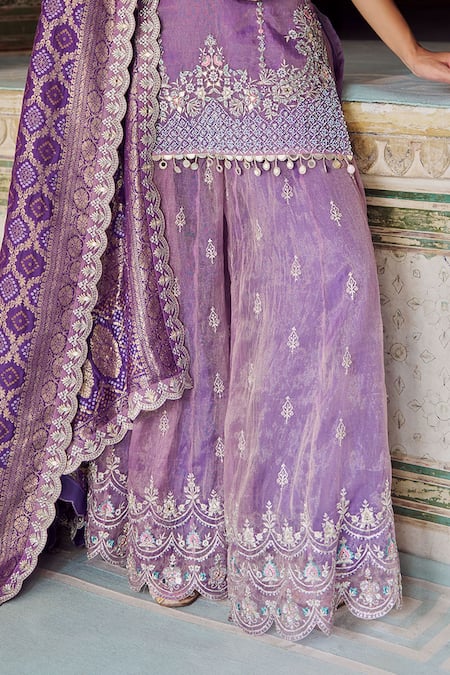 Buy Lashkaraa Purple Silk, Brocade Sequins, Zari, Beads, Embroidery Kurta Sharara And Dupatta Online at Aza Fashions Buy_Lashkaraa_Purple Silk, Brocade Sequins, Zari, Beads, Embroidery Kurta Sharara And Dupatta_Online_at_Aza_Fashions
