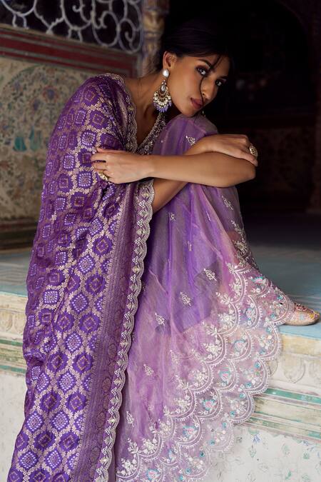 Lashkaraa Purple Silk, Brocade Sequins, Zari, Beads, Embroidery Kurta Sharara And Dupatta at Aza Fashions Lashkaraa_Purple Silk, Brocade Sequins, Zari, Beads, Embroidery Kurta Sharara And Dupatta_at_Aza_Fashions