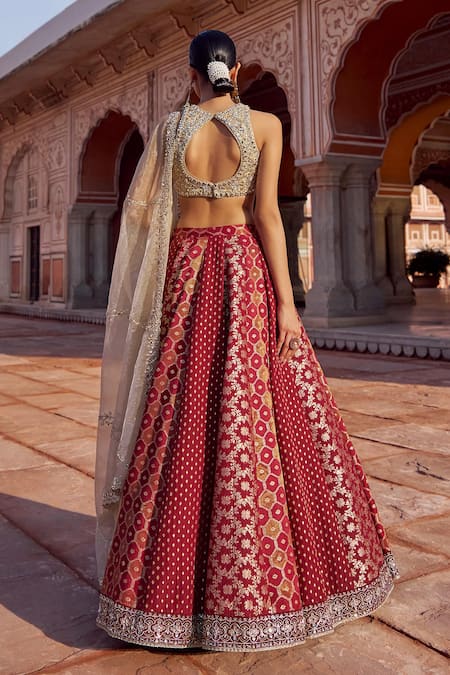 Lashkaraa Maroon Brocade, Shantoon, Tissue Embroidery, Zari, Sequins, Beads, Lehenga Set Online at Aza Fashions Lashkaraa_Maroon Brocade, Shantoon, Tissue Embroidery, Zari, Sequins, Beads, Lehenga Set _Online_at_Aza_Fashions