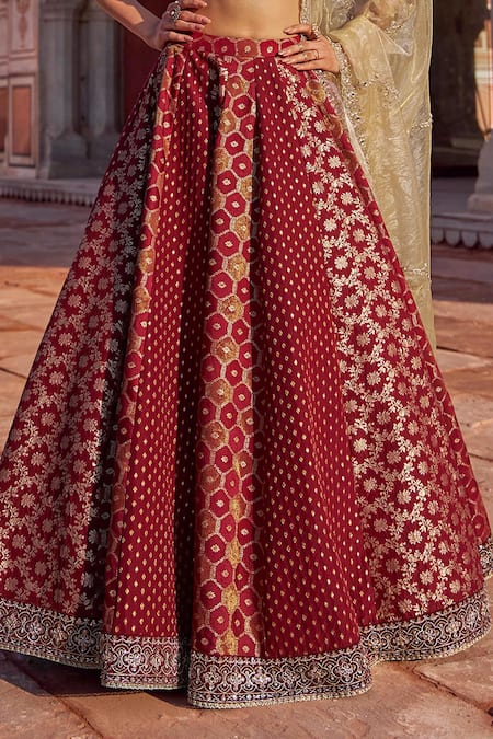 Lashkaraa Maroon Brocade, Shantoon, Tissue Embroidery, Zari, Sequins, Beads, Lehenga Set at Aza Fashions Lashkaraa_Maroon Brocade, Shantoon, Tissue Embroidery, Zari, Sequins, Beads, Lehenga Set _at_Aza_Fashions