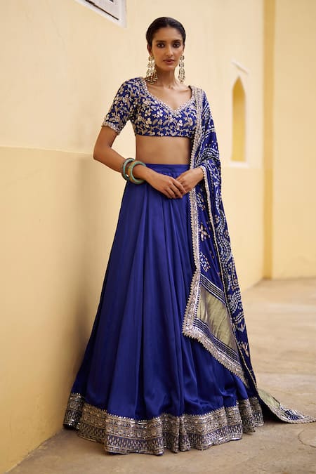 Lashkaraa Blue Modal, Shantoon, Silk Zari, Sequins, Embroidery Bandhani Lehenga Set 
