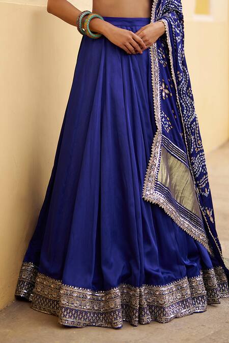 Buy_Lashkaraa_Blue Modal, Shantoon, Silk Zari, Sequins, Embroidery Bandhani Lehenga Set_Online_at_Aza_Fashions