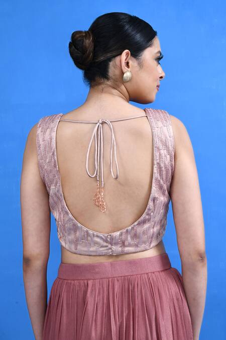 Sayisha_Pink Chinon, Chiffon, Silk, Net Pre-draped Lehenga Saree With Embellished Blouse _Online_at_Aza_Fashions