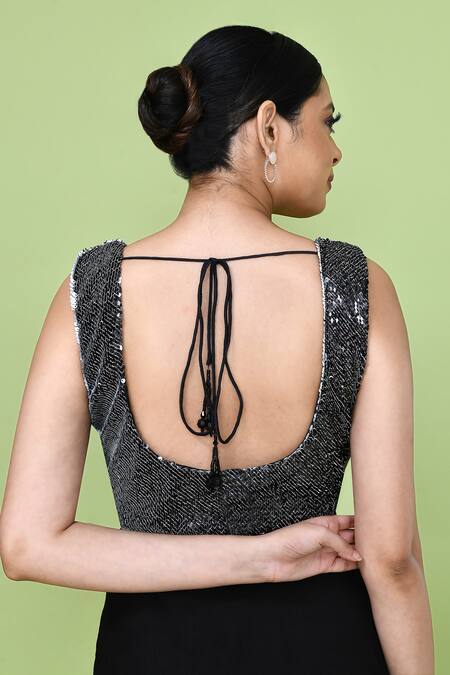 Buy_Sayisha_Blue Satin, Chinon Sequins, Embroidery Collared, Solid Cape Palazzo Set _Online_at_Aza_Fashions