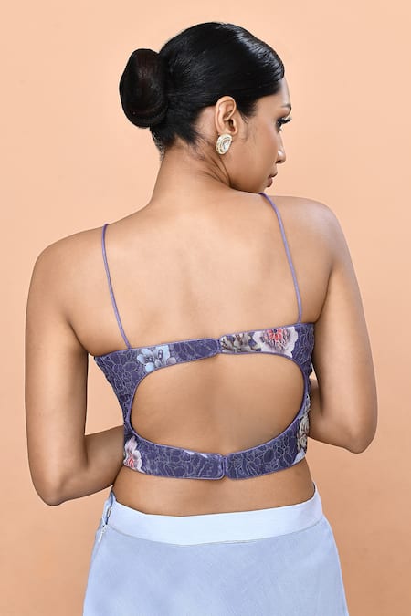 Buy_Sayisha_Blue Chinon, Chiffon, Lace V-neck And Purple Ombre Lehenga Set 